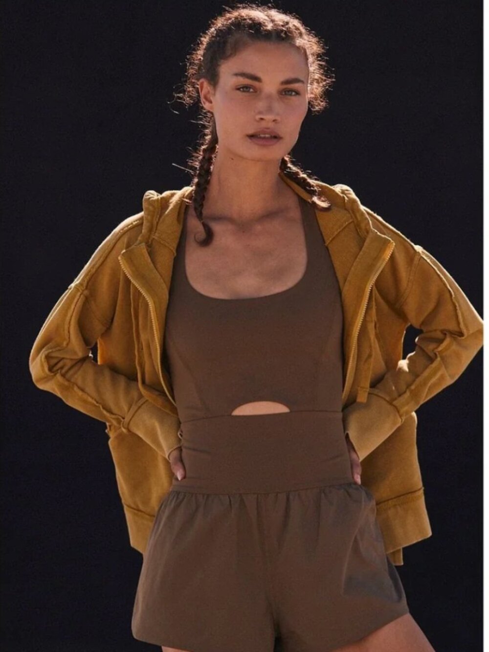 Free People FP Movement Righteous Runsie Olive Tea Leaves Medium NWOT